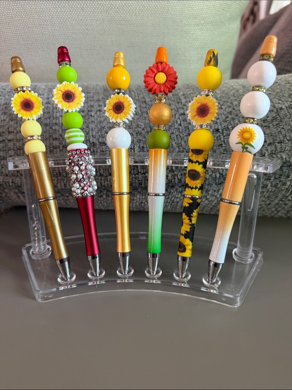 NWOT Handmade Sunflower Bead Pens - Yellow & Green Assorted Set of 6